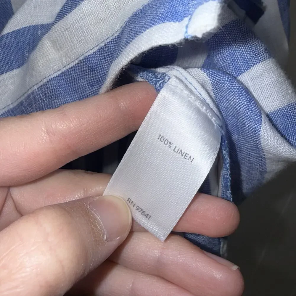 J. Jill Love Linen Women’s Striped Button Up Long Sleeve Cabana Blue Coastal M - Picture 5 of 5